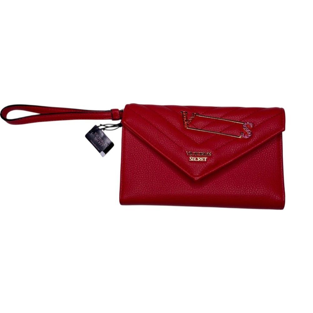 New Victorias Secret Red Wristlet Wallet LEATHER PURSE PHONE CASE Pocket book